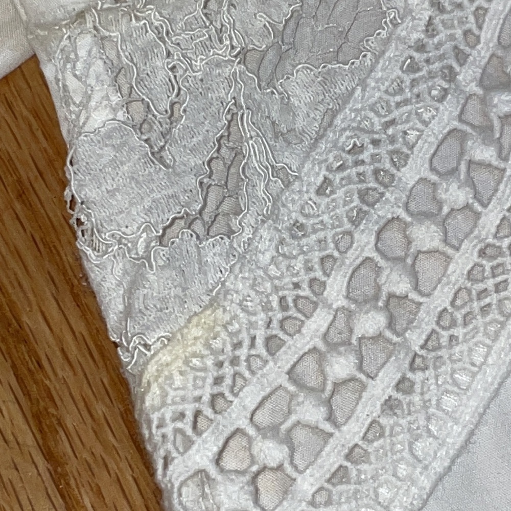 Worthington Chocker 3/4 Sleeve White lace cotton Mock Neck Shirt Petite M PM - Picture 16 of 17